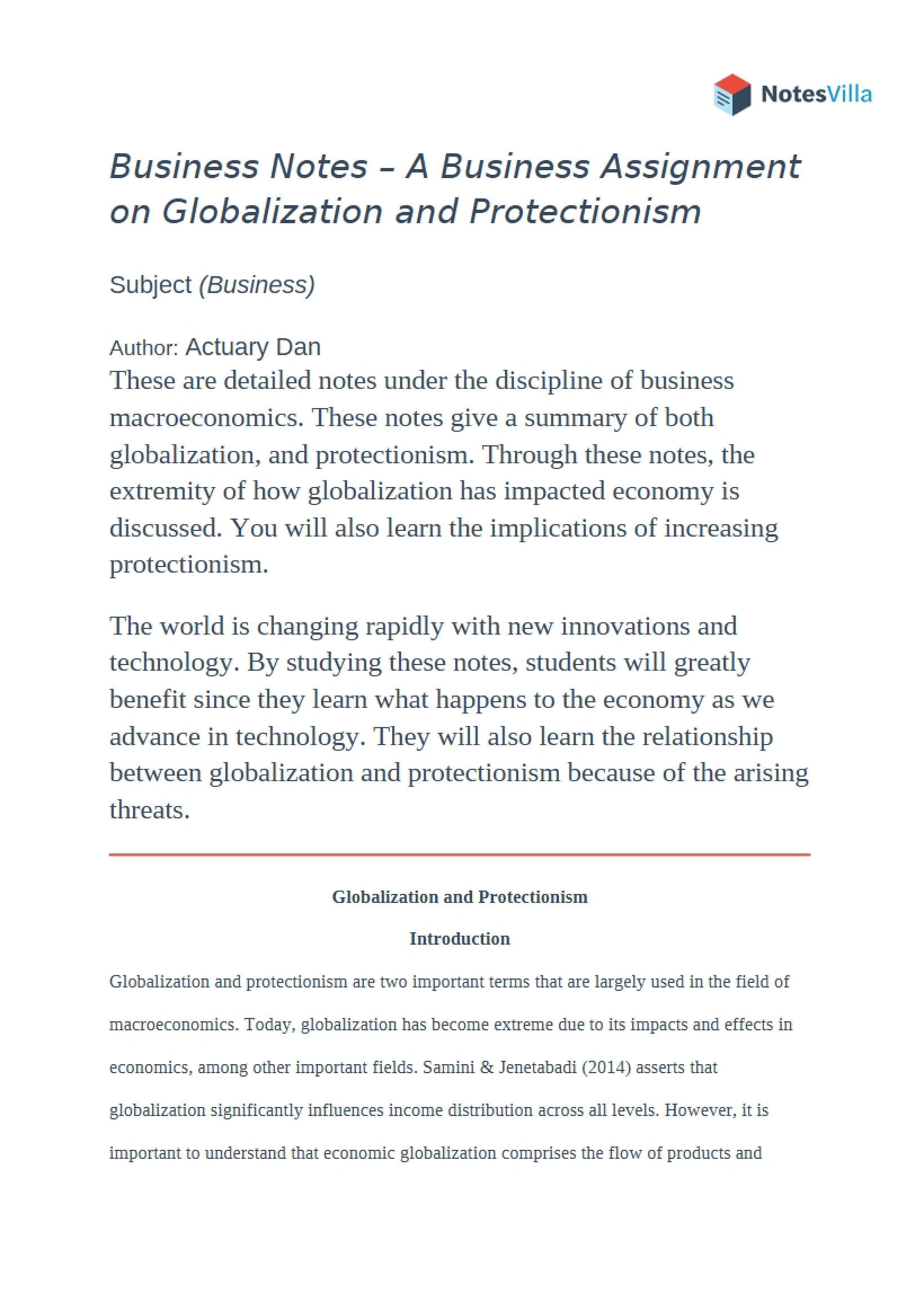 Globalization vs Protectionism Task