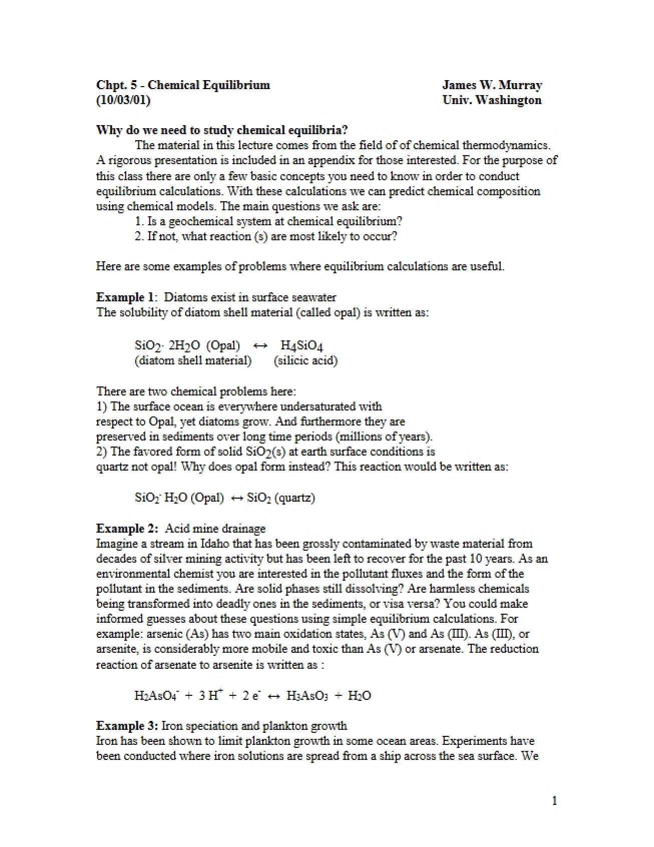 Chemical Equilibrium (Chapter 5)