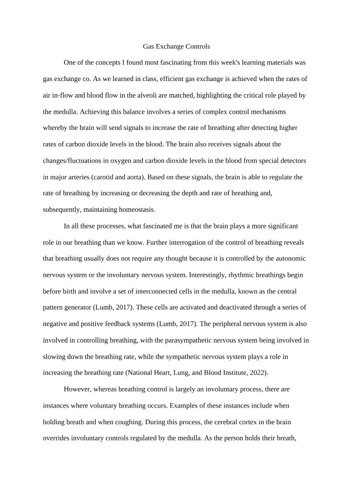 Gas Exchange Mechanisms and Breathing Control