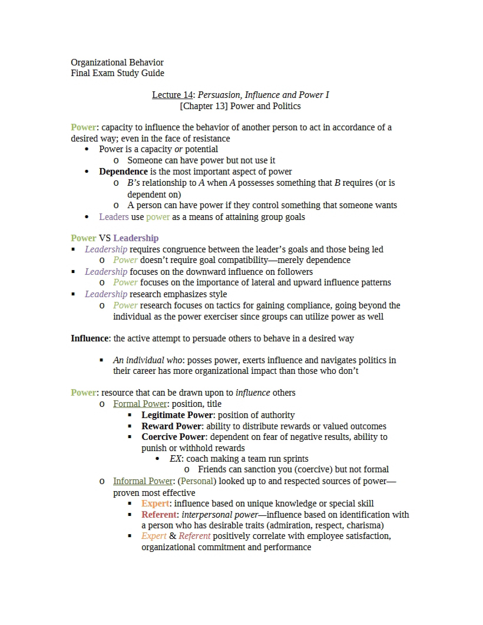 Power, Influence, and Persuasion (Lecture 14)