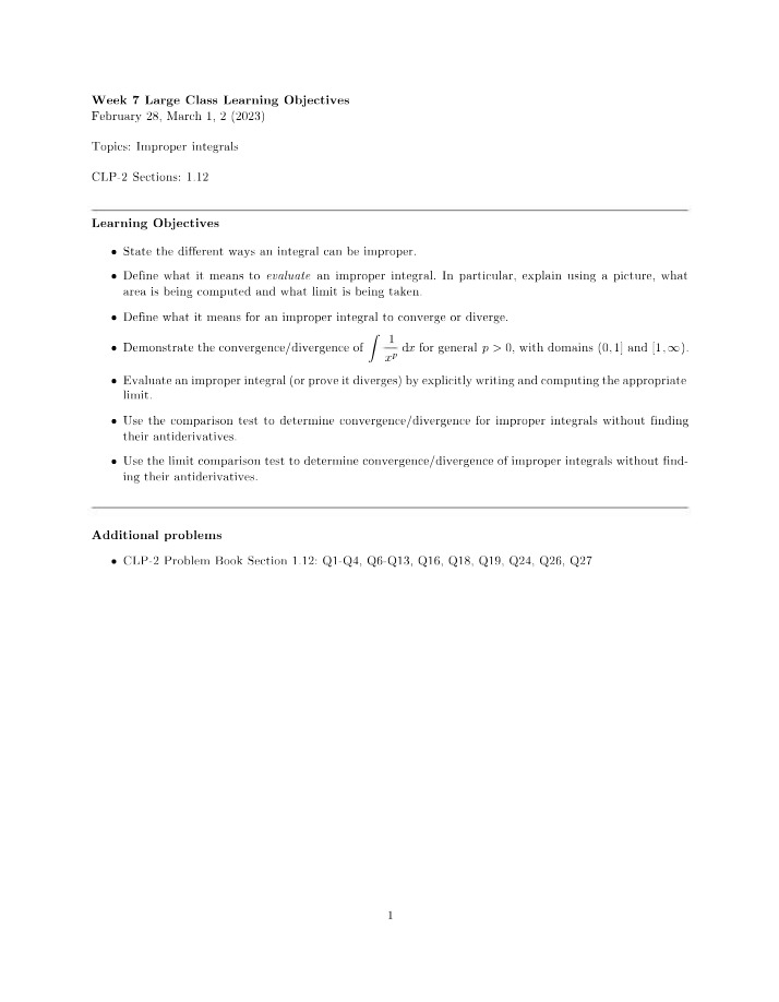 Week 7 Learning Objectives - Large Class