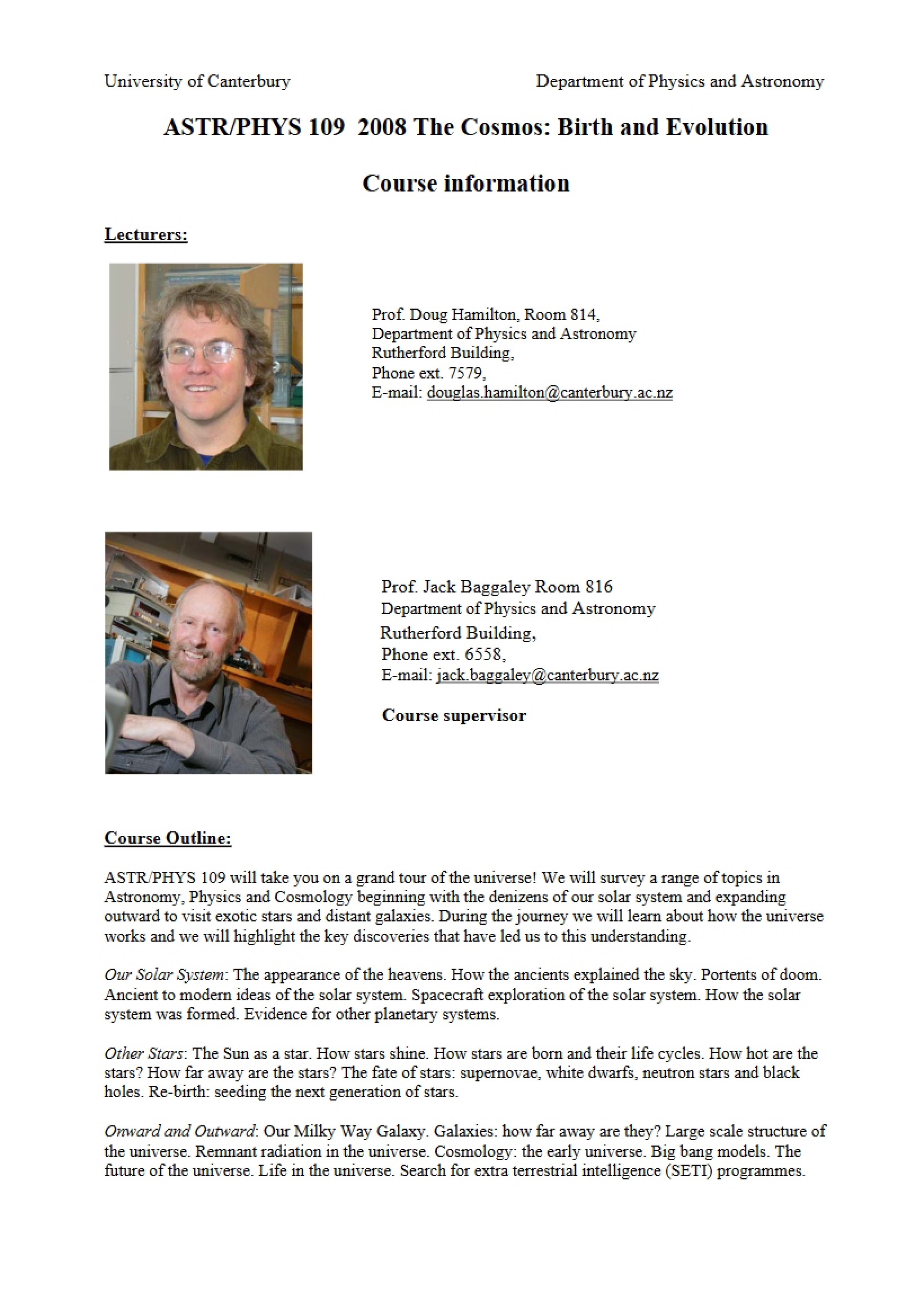 Info on Cosmos Course
