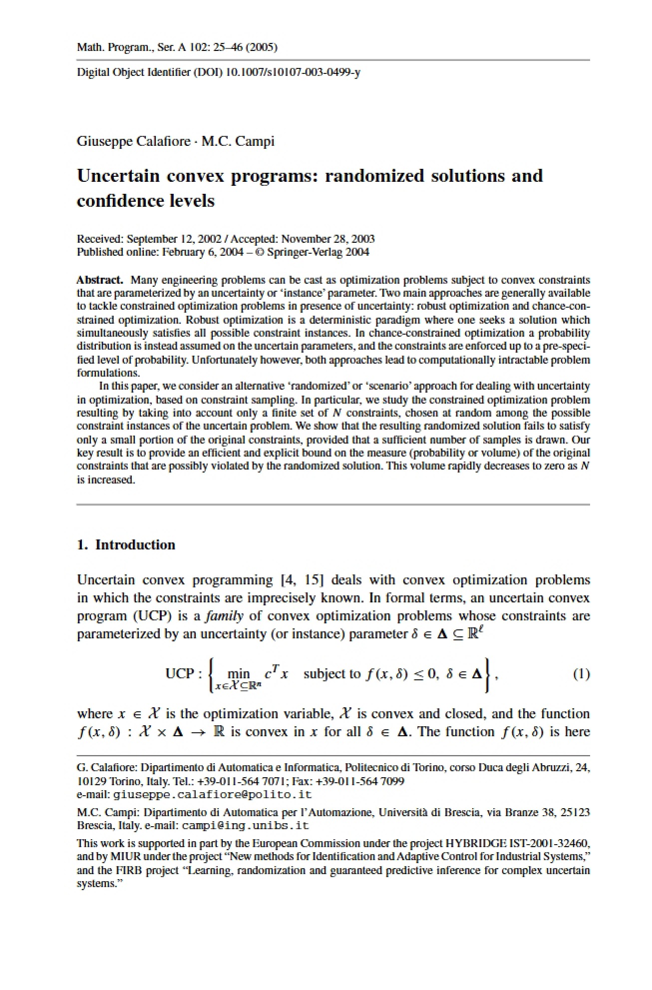 Introduction to Uncertain Convex Programs