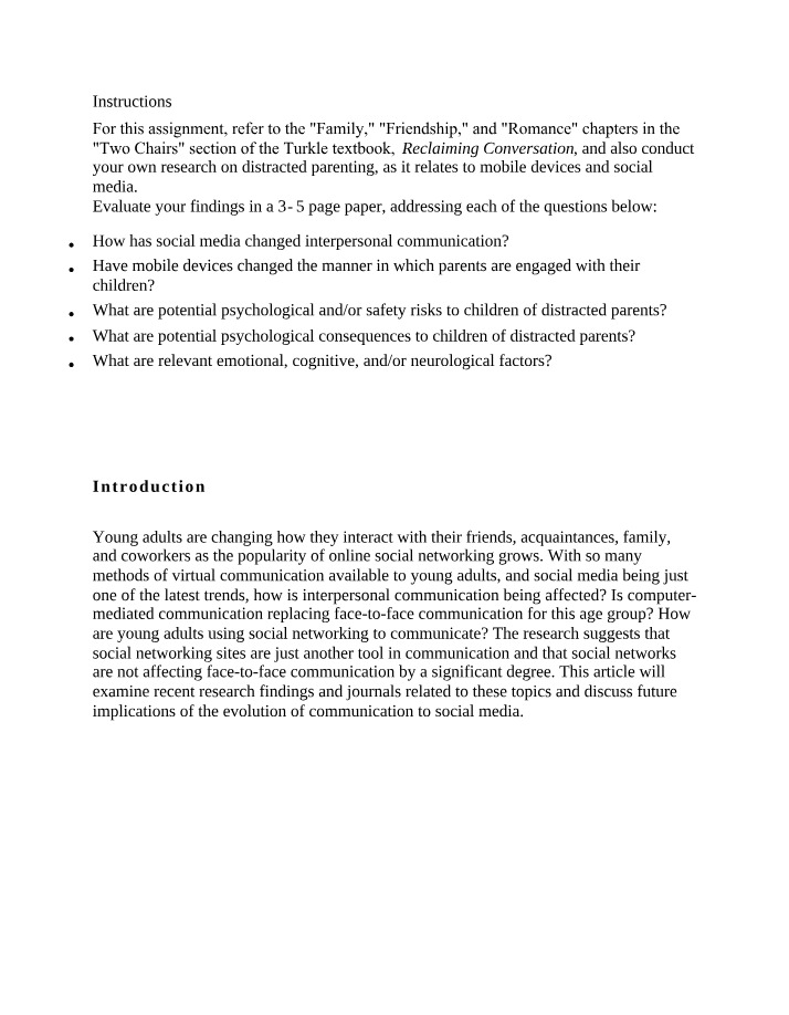 Social Media and Parenting Assignment