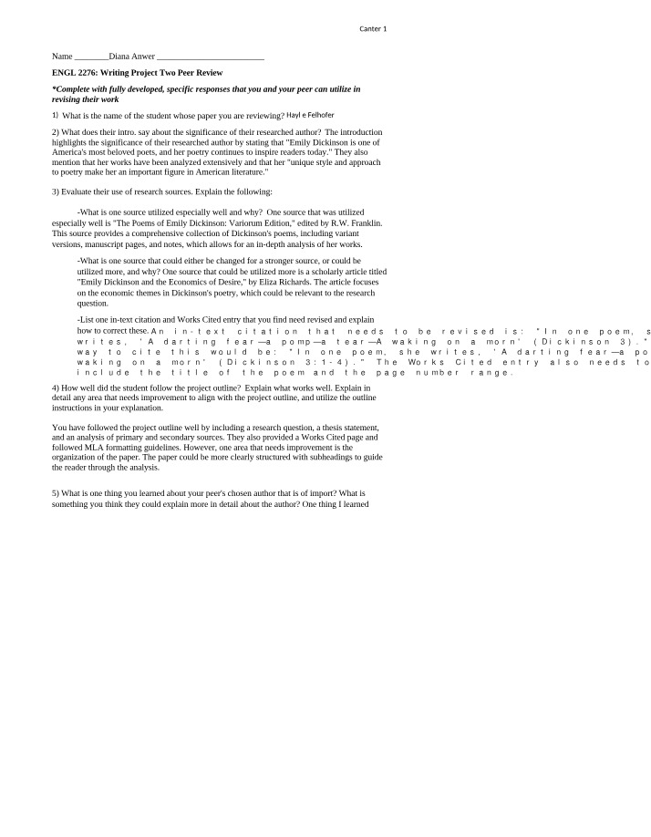 Writing Project Two - Peer Review and Revision
