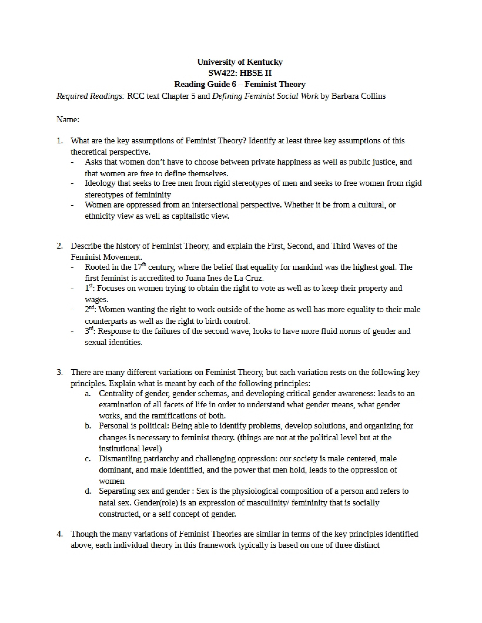 Feminist Theory Reading Guide