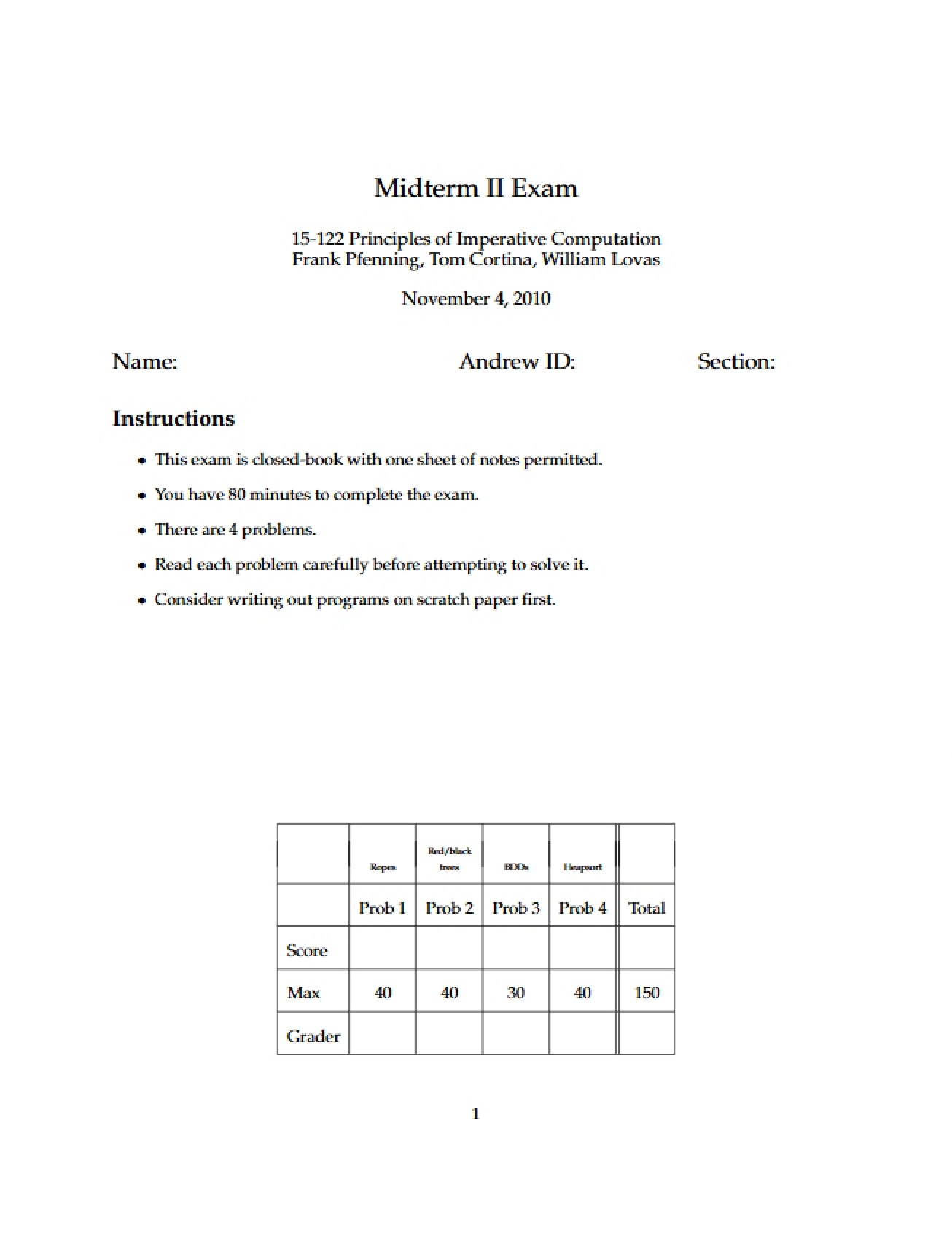 First Imperative Computation Exam