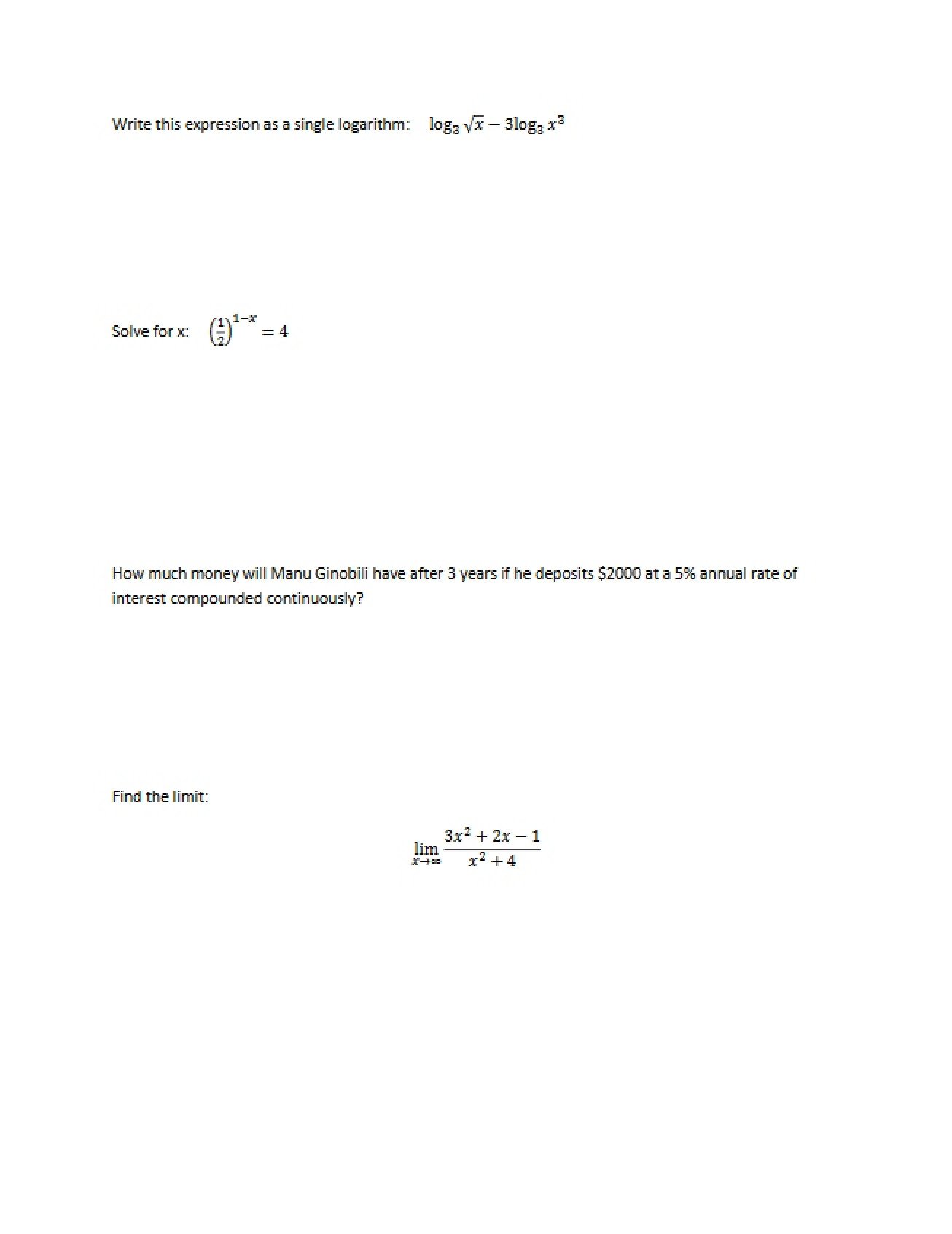 Calculus for Business and Social Science First Exam