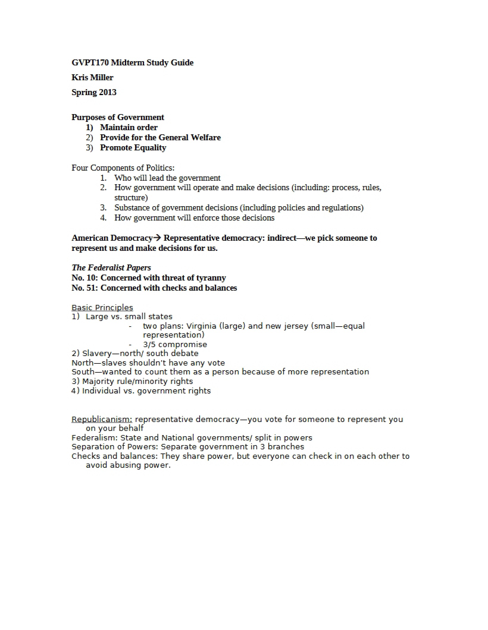 Study Guide for Midterm