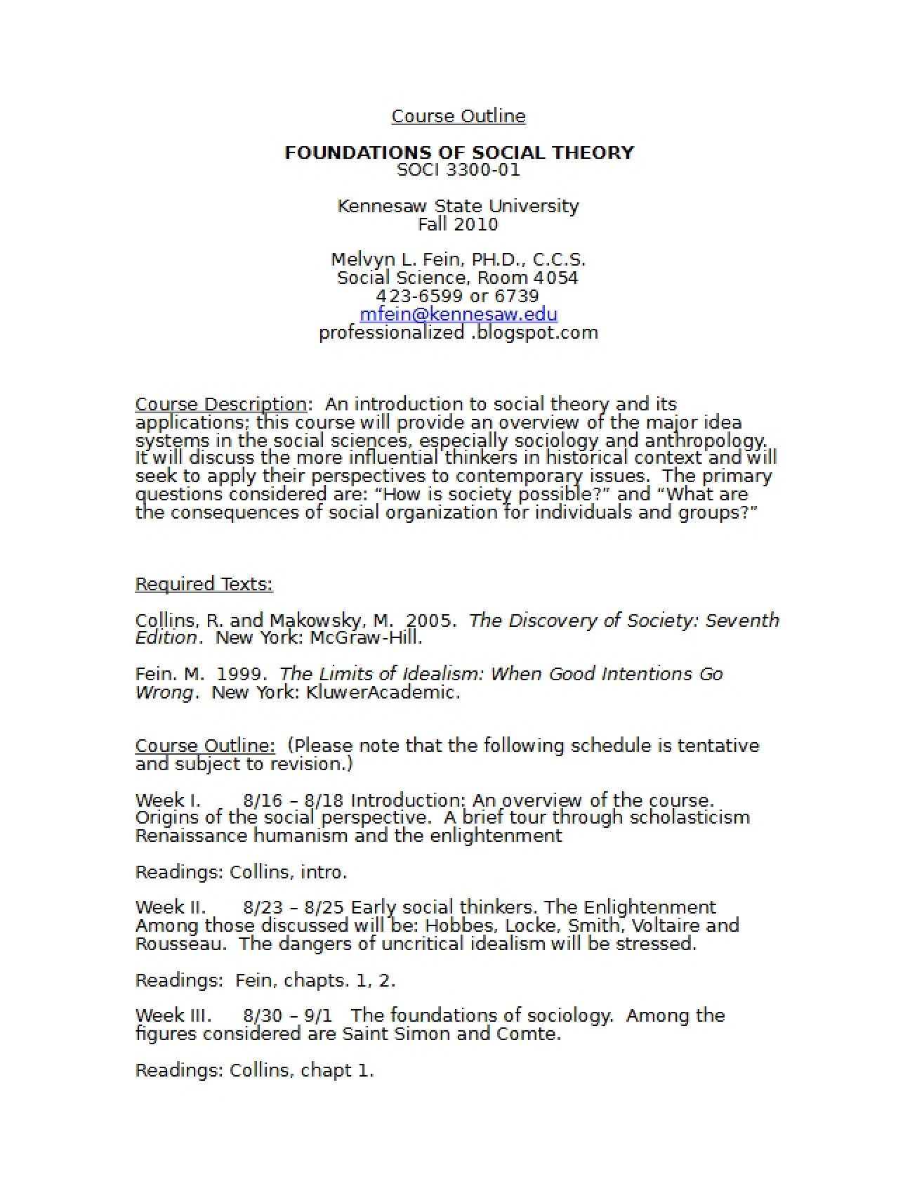 Social Organization Course Syllabus
