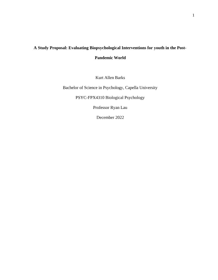 Biopsychological Interventions for Youth - Study Proposal