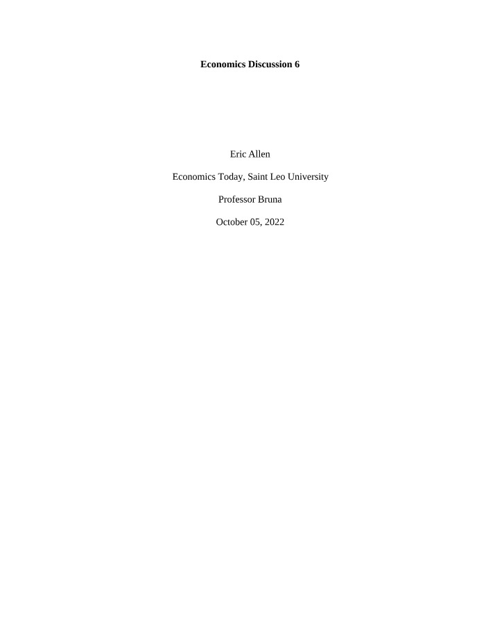 Discussion 6 for Economics