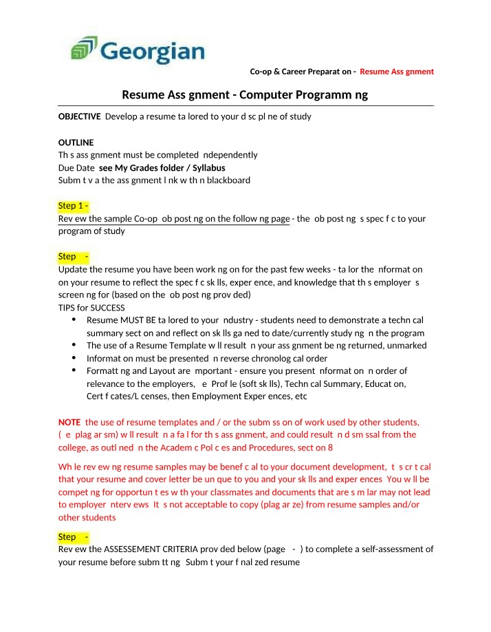 Computer Programming - Resume Assignment