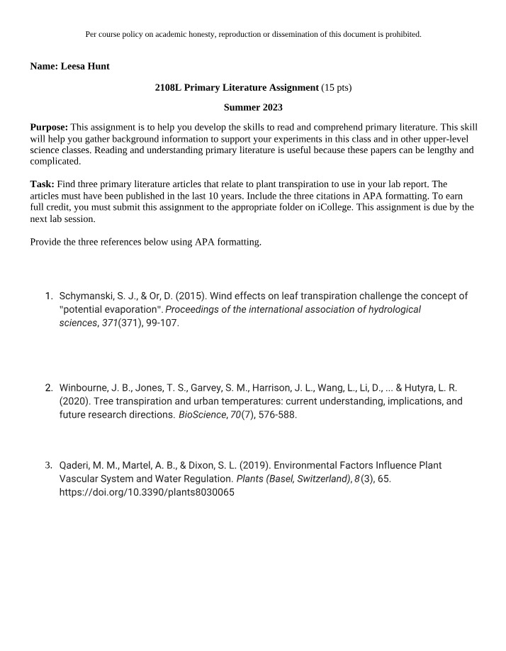 Primary Literature Assignment - 2108L