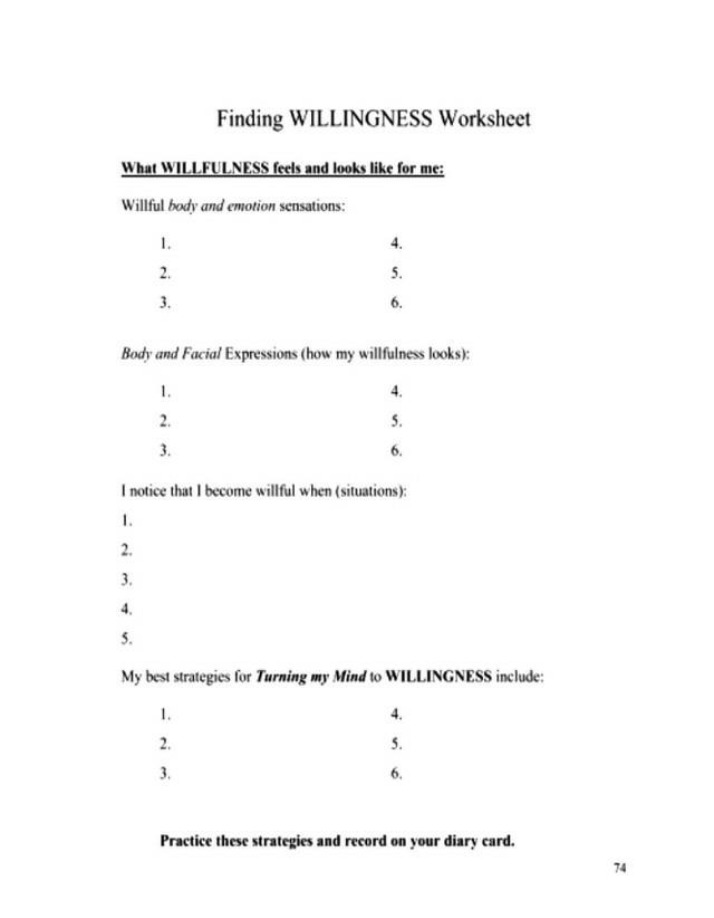 Worksheet - Finding Willingness
