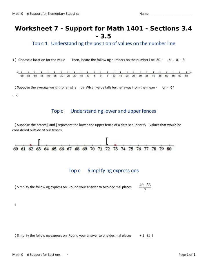 Math 1401 Support Worksheet 7 - Sections 3.4 and 3.5