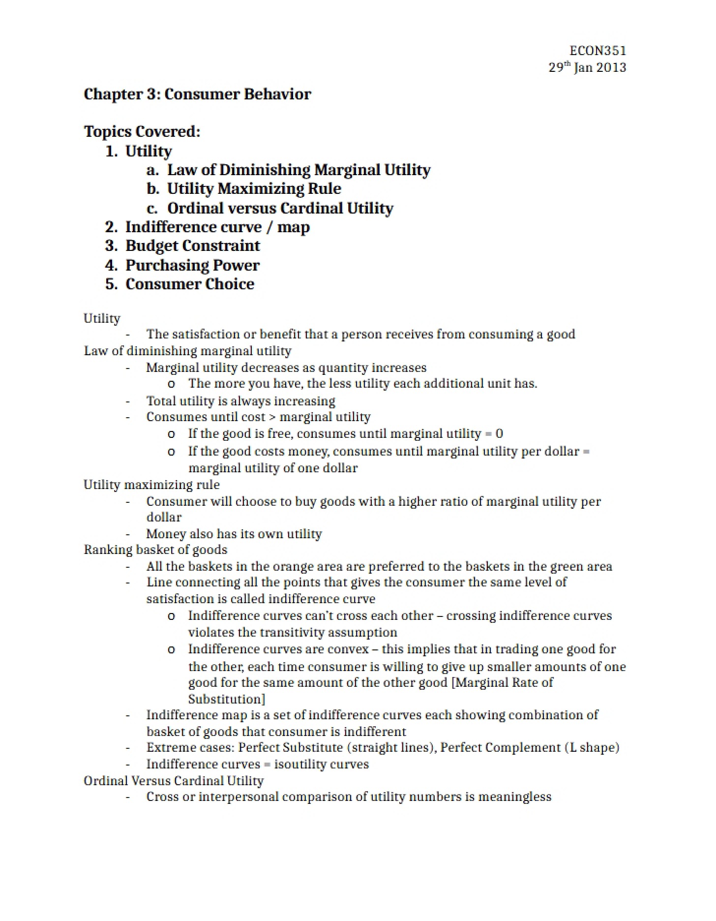 Notes Three Microeconomics Lecture