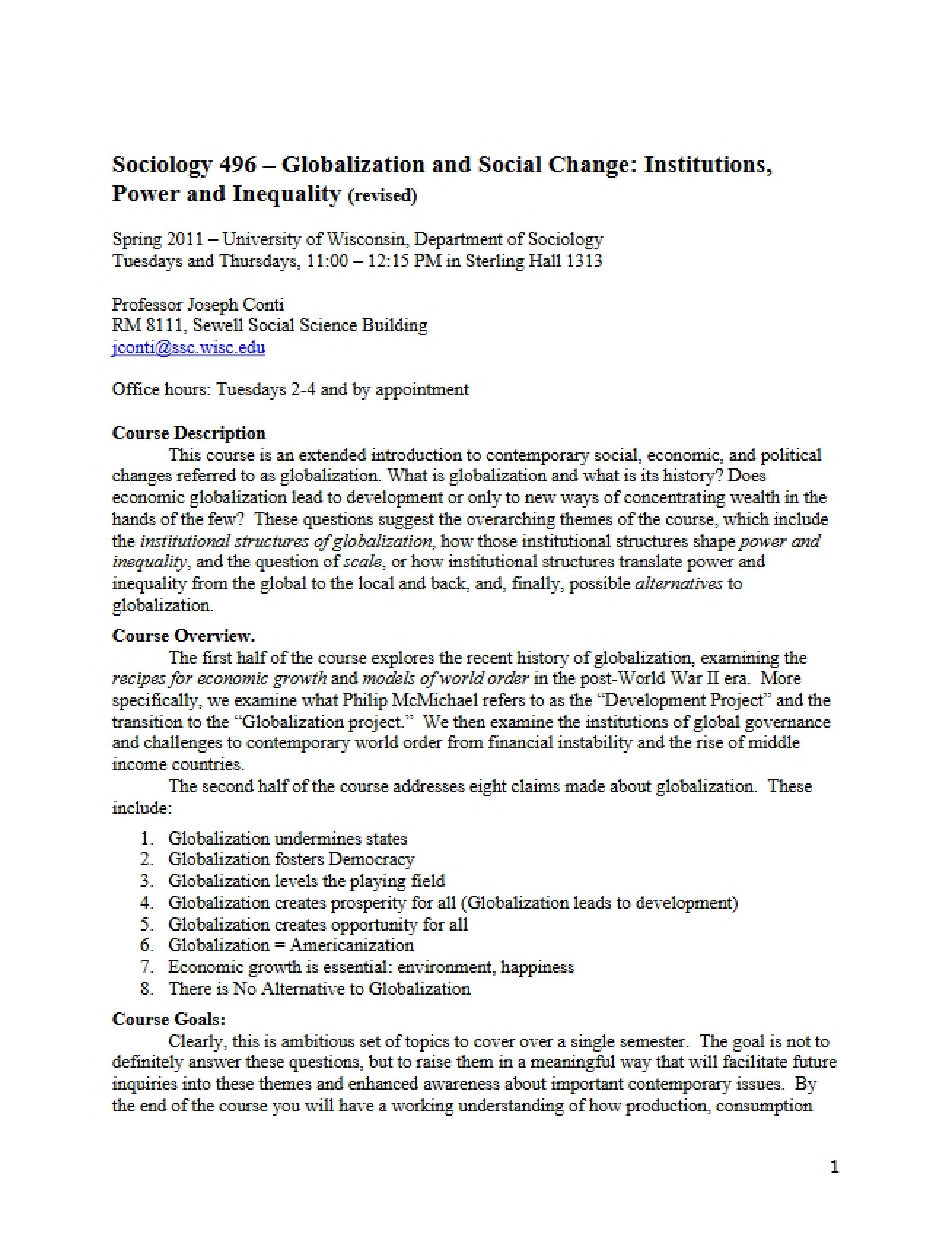 Institutions, Power, and Inequality Globalization and Social Change (Revised)