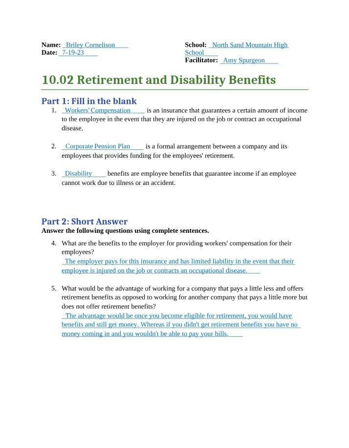 Retirement and Disability Benefits (10.02)
