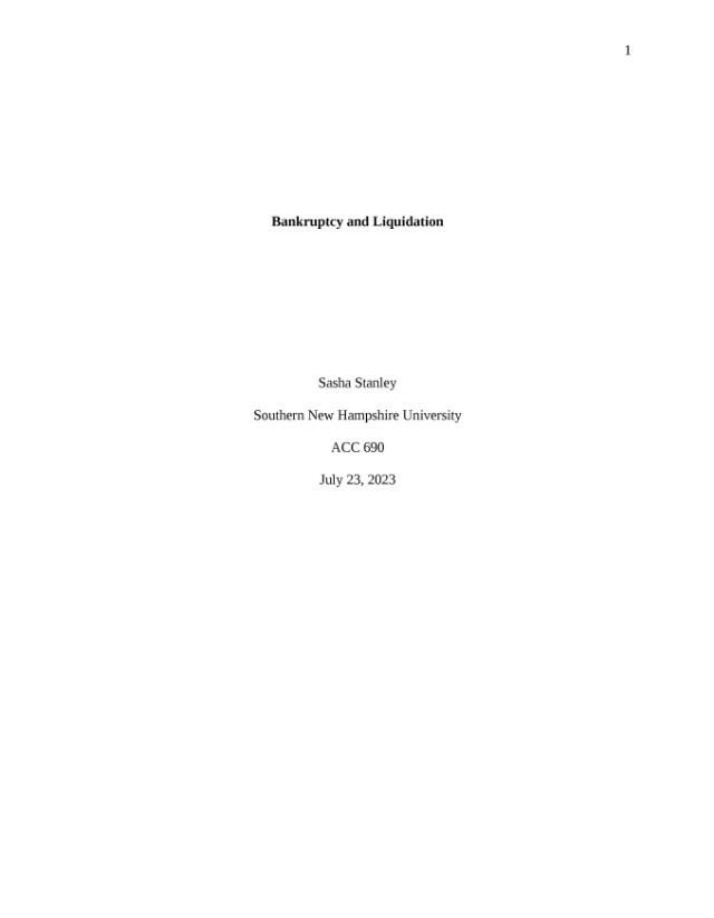 Sasha Stanley - Bankruptcy and Liquidation