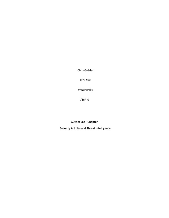 Gutzler Lab Chapter 2 - Threat Intelligence and Security Articles