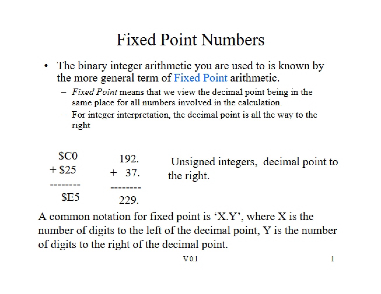 Fixed Point Numerical Formats