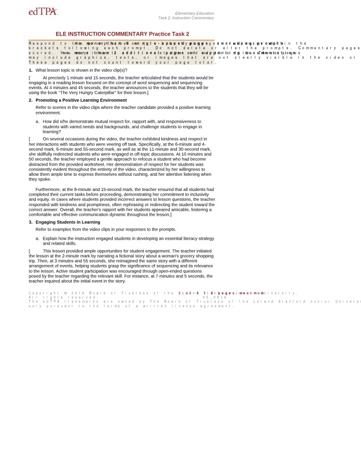 Instruction Commentary Practice - ELE Task 2