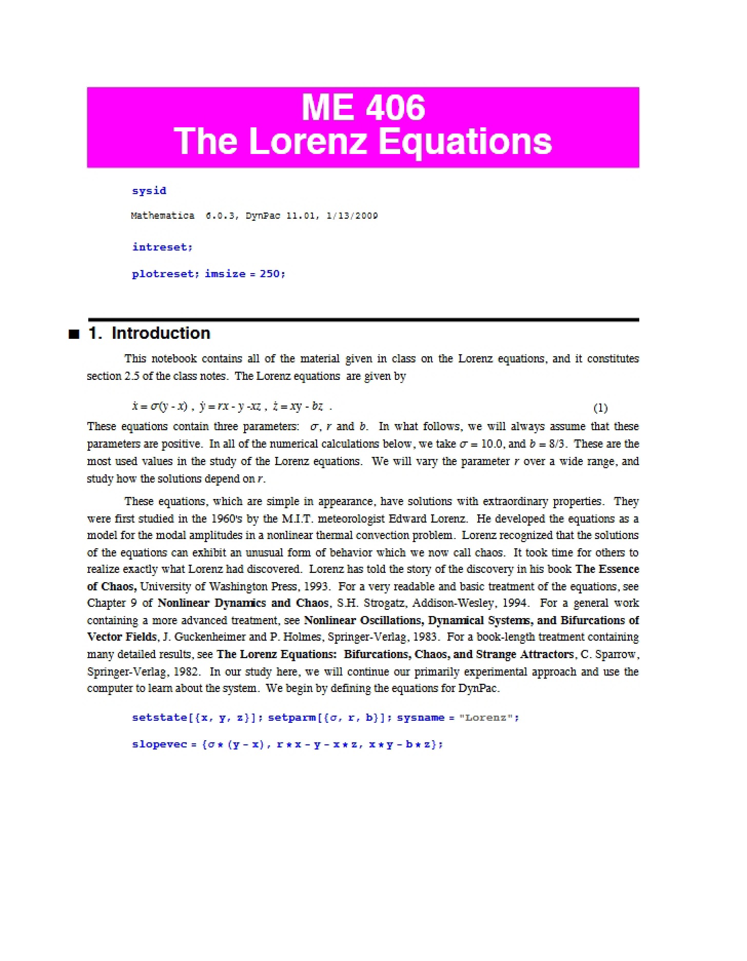 Notes on Lorenz Equations