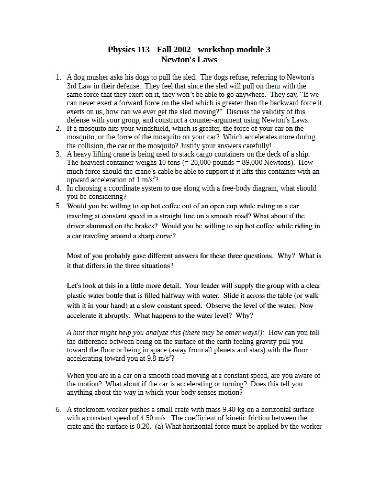 Workshop 3 Laws of Newton