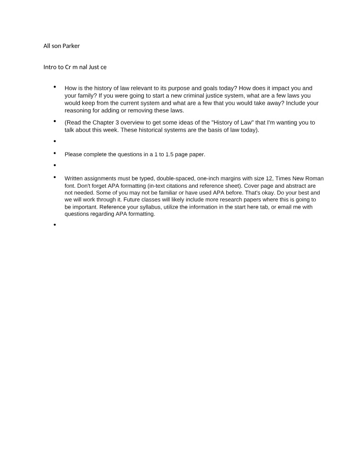 Assignment for Intro to Criminal Justice