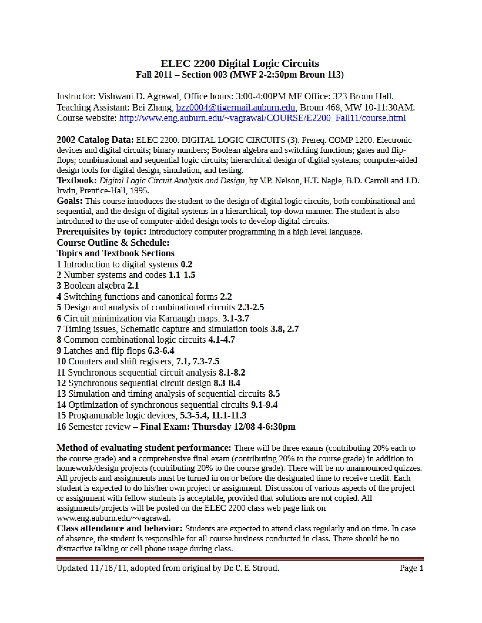 Digital Logic Syllabus