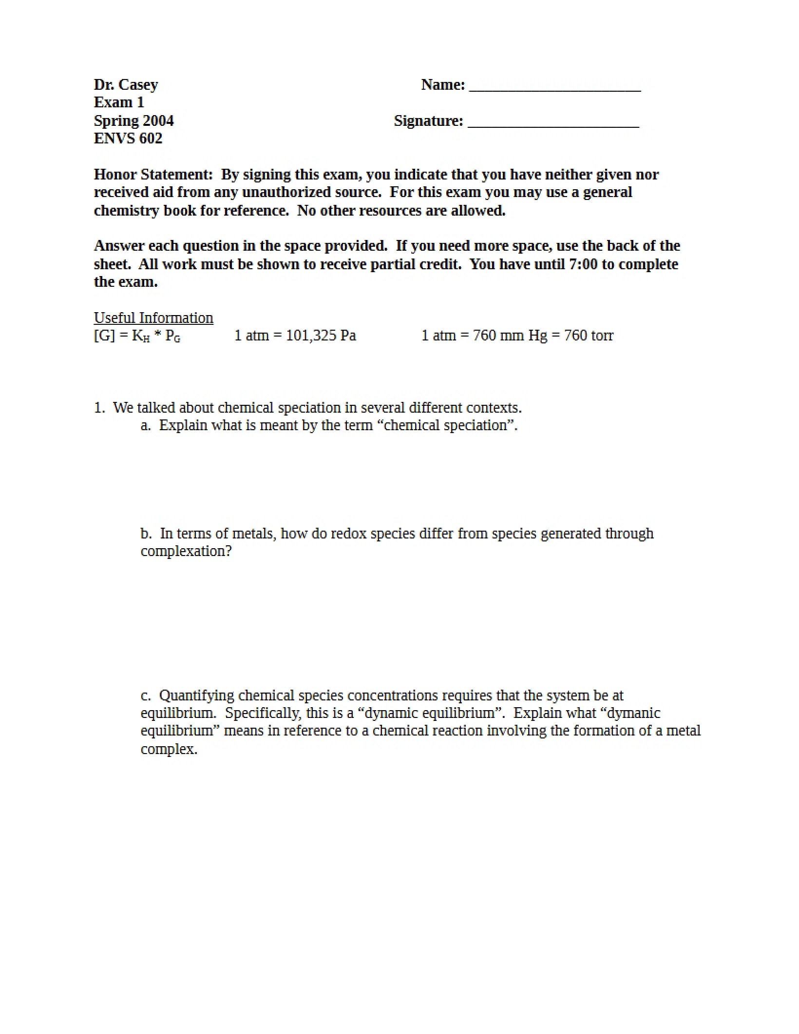 Environmental Chem Test 1