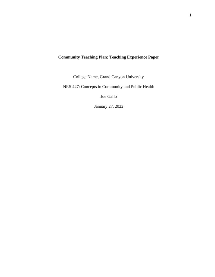 Teaching Experience Paper - Community Teaching Plan