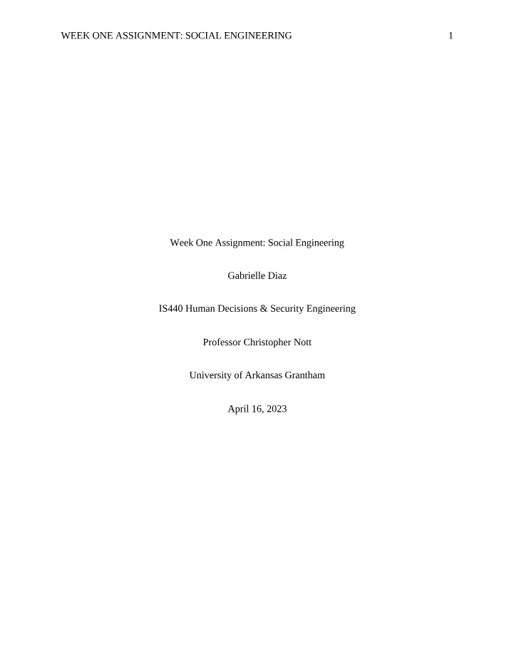 Week One Assignment on Social Engineering