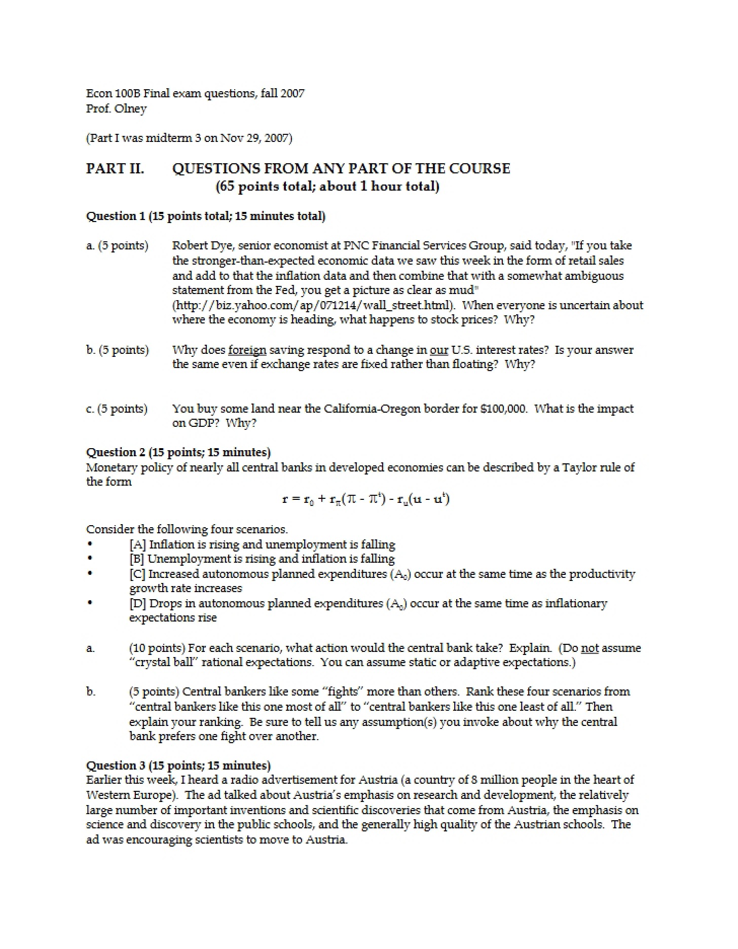 Questions for Final Exam