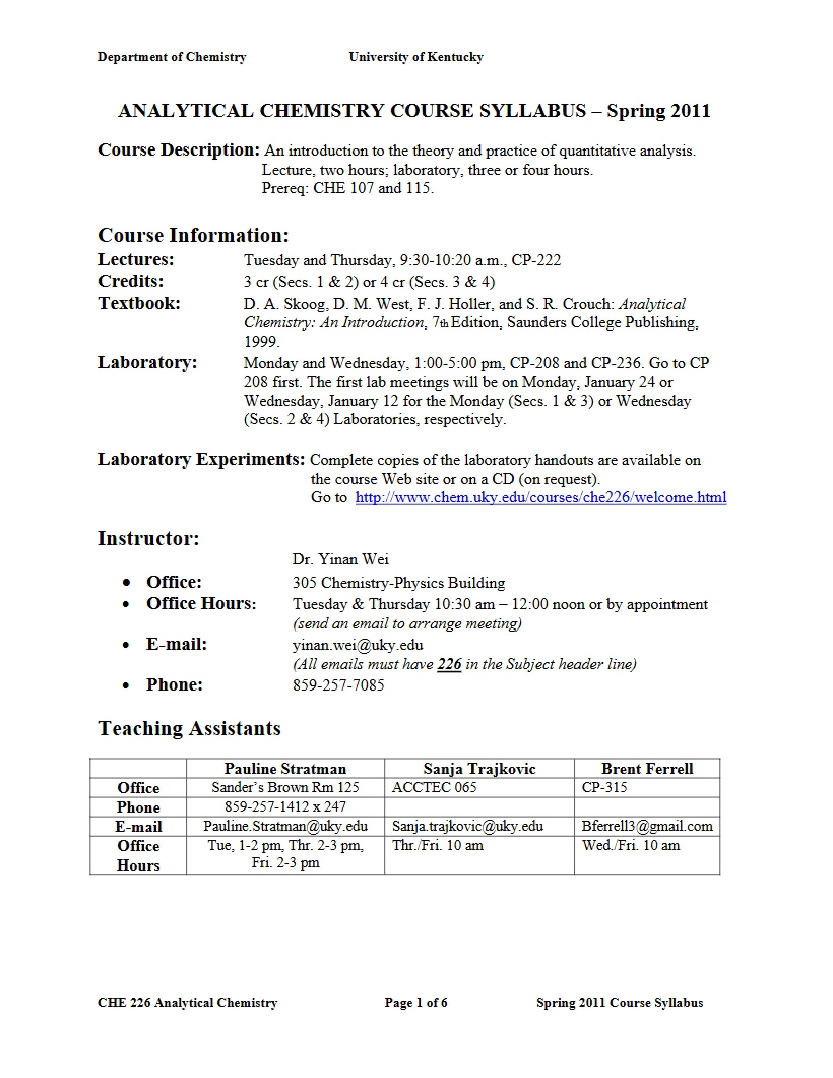 Syllabus Analytical Chemistry