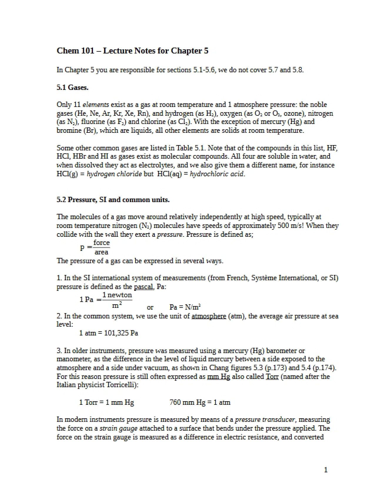 Chapter Five Lecture Notes