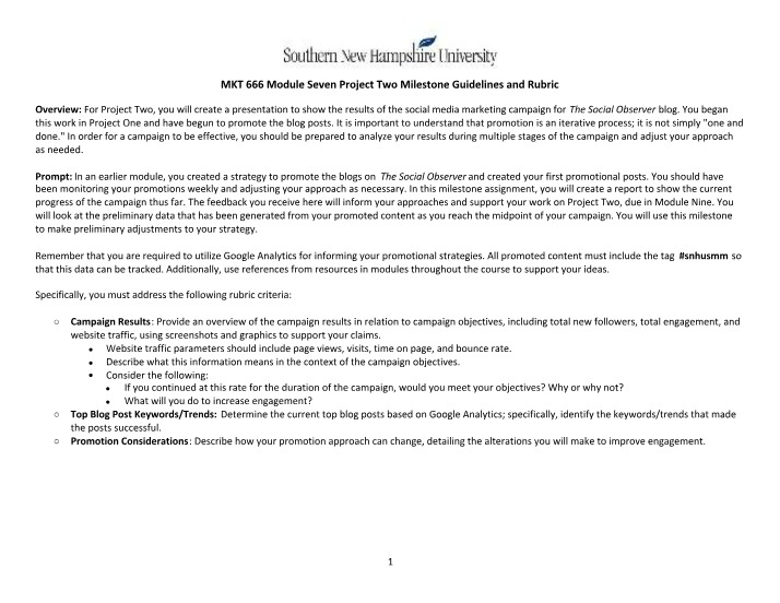Guidelines and Rubric for MKT 666 Module Seven Project Two