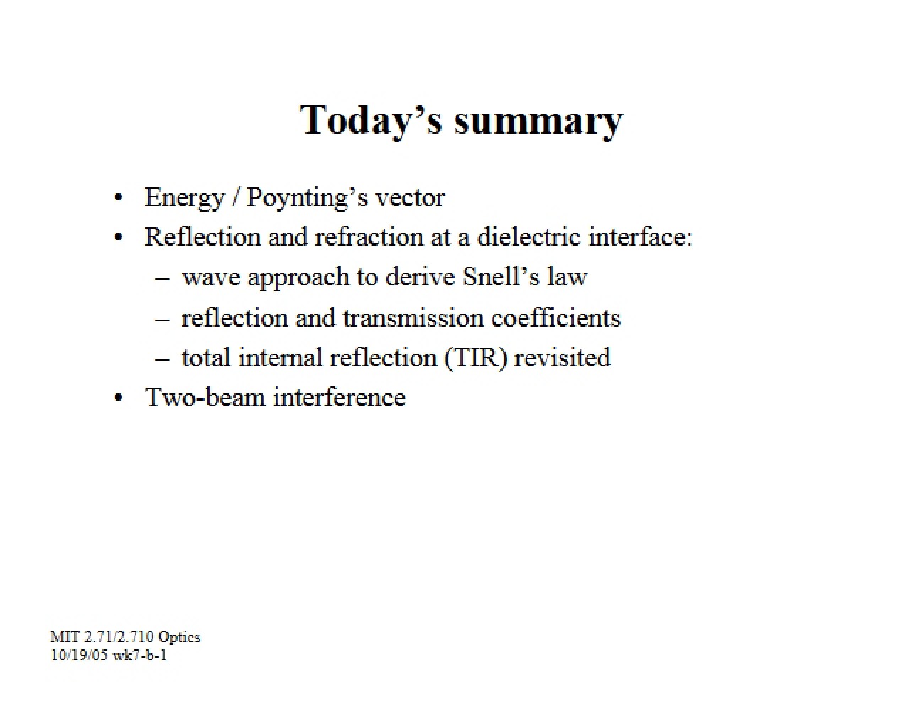 Optics Summary