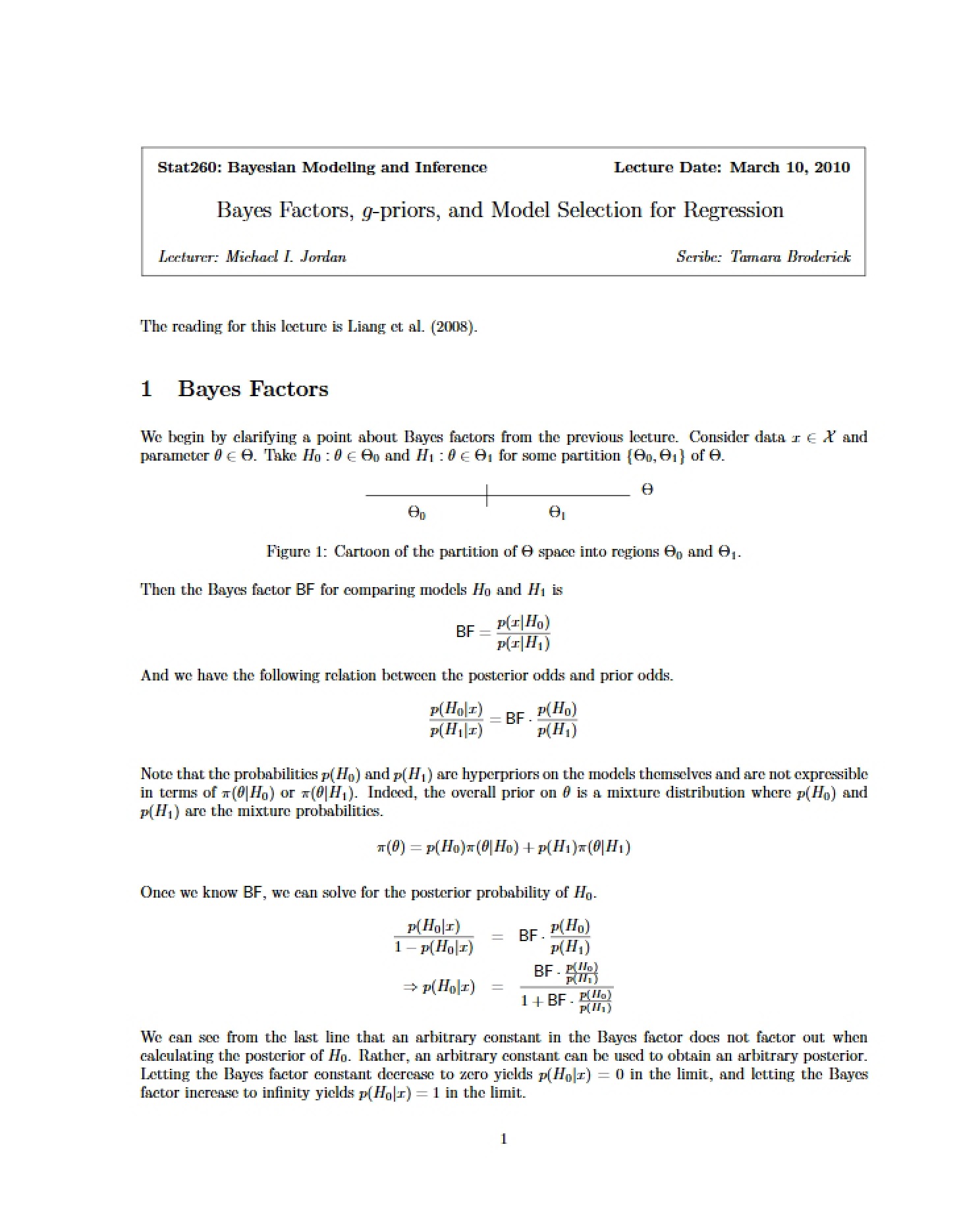 Regression Model Selection g-priors and Bayes Factors