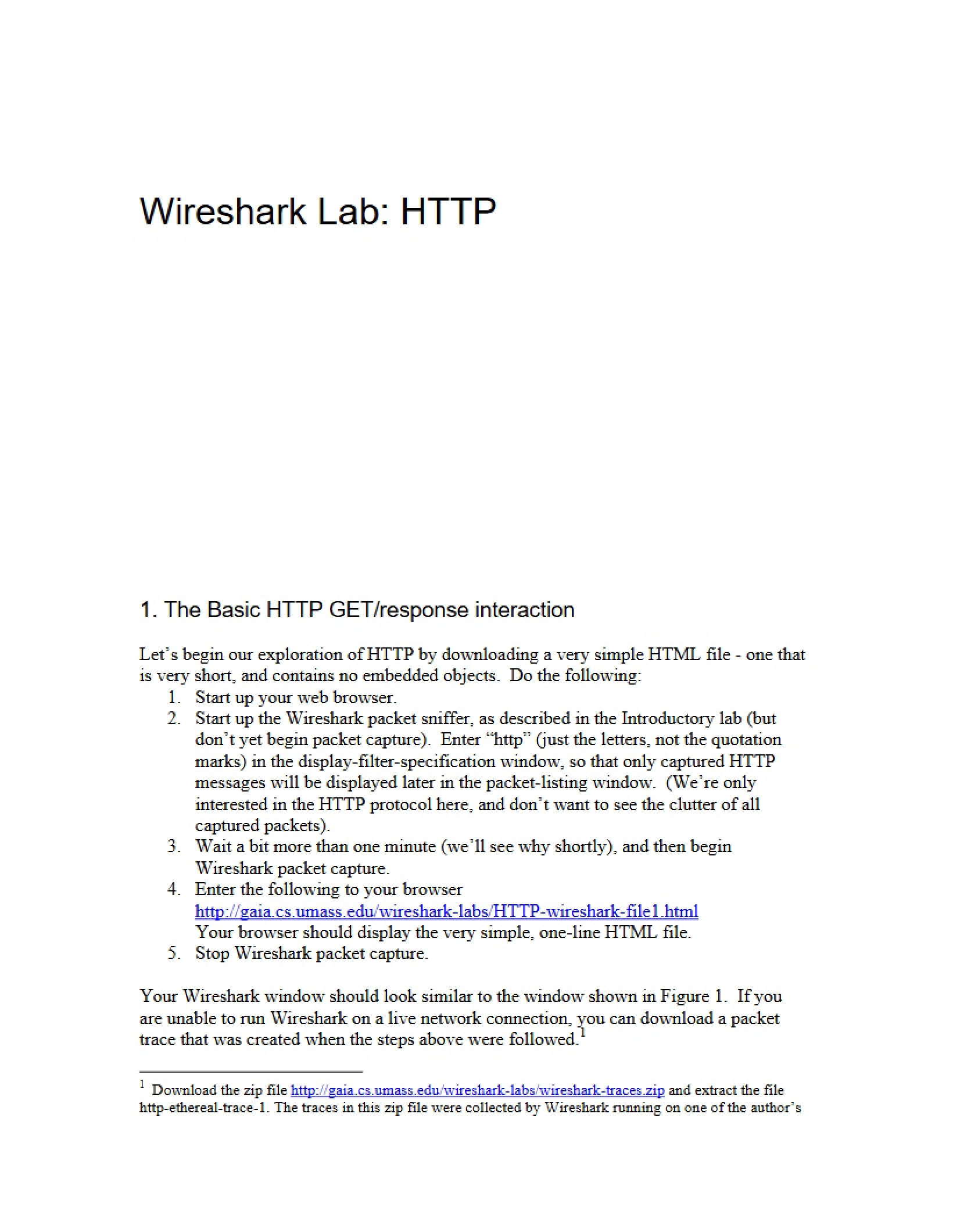 HTTP Lab using Wireshark