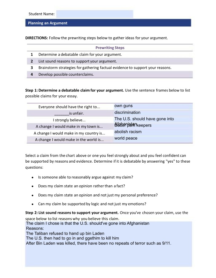 Planning an Argument - Steps for a Strong and Debatable Claim
