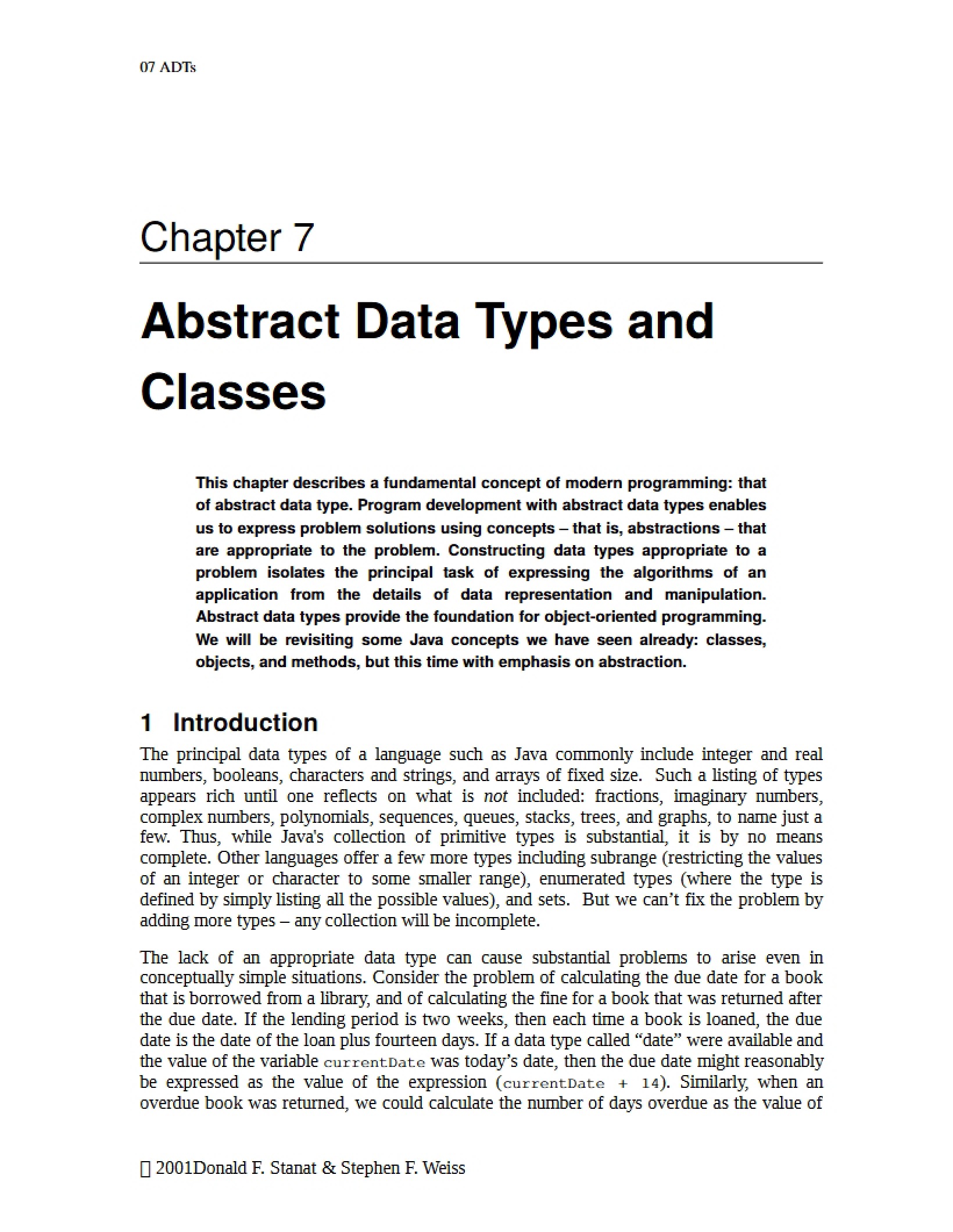 Classes and Abstract Data Types Chapter Seven