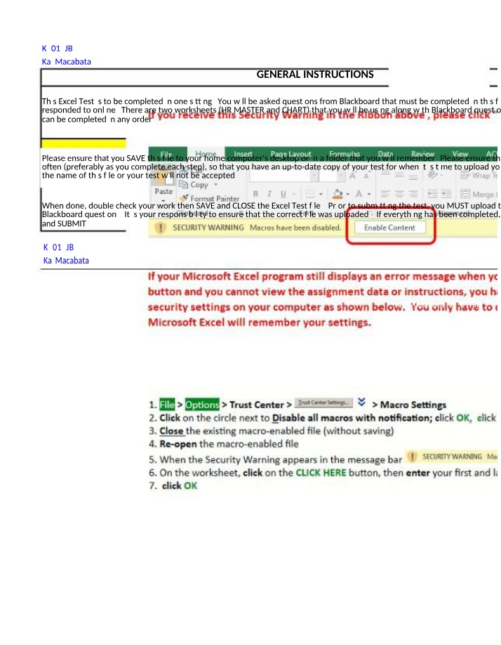 K4012JB Excel Test - Data and Instructions
