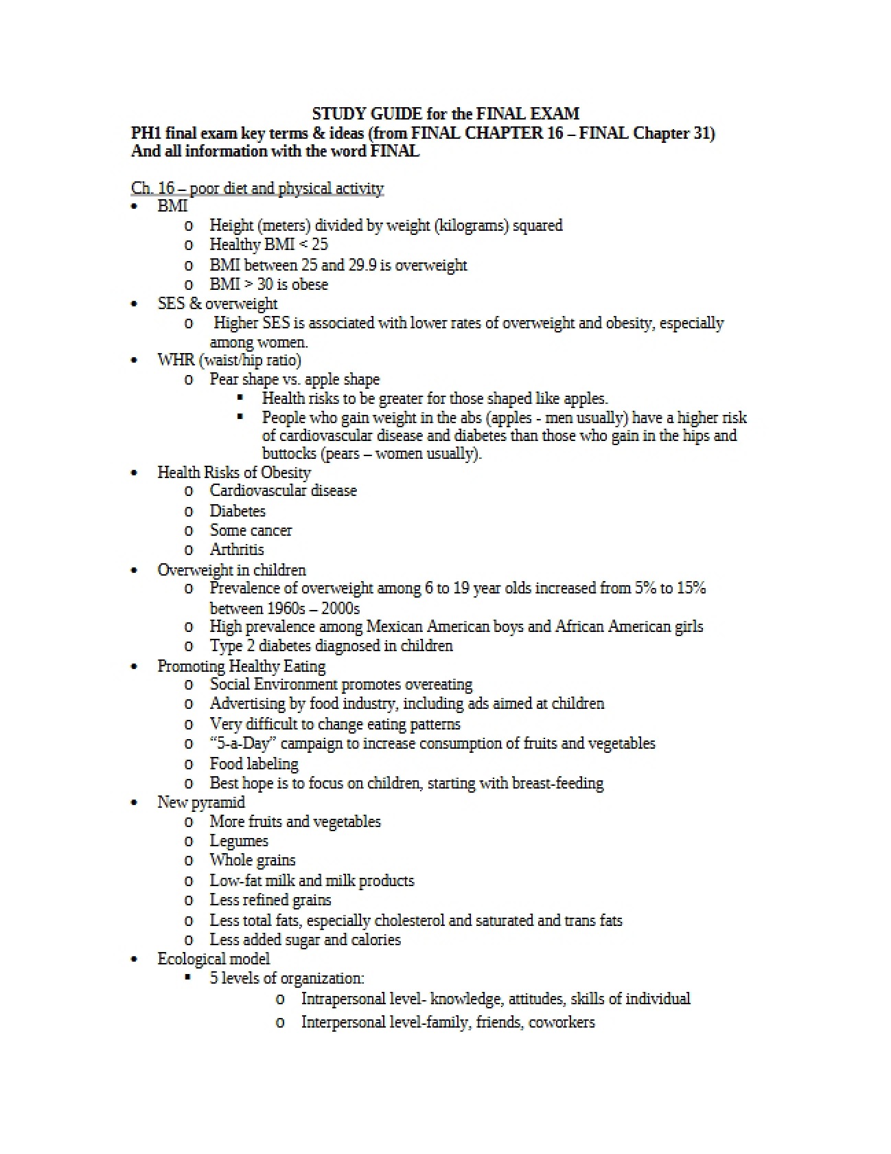 Exam for Finals