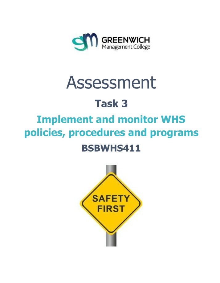 WHS Policies, Procedures, and Programs - Assessment Task 3