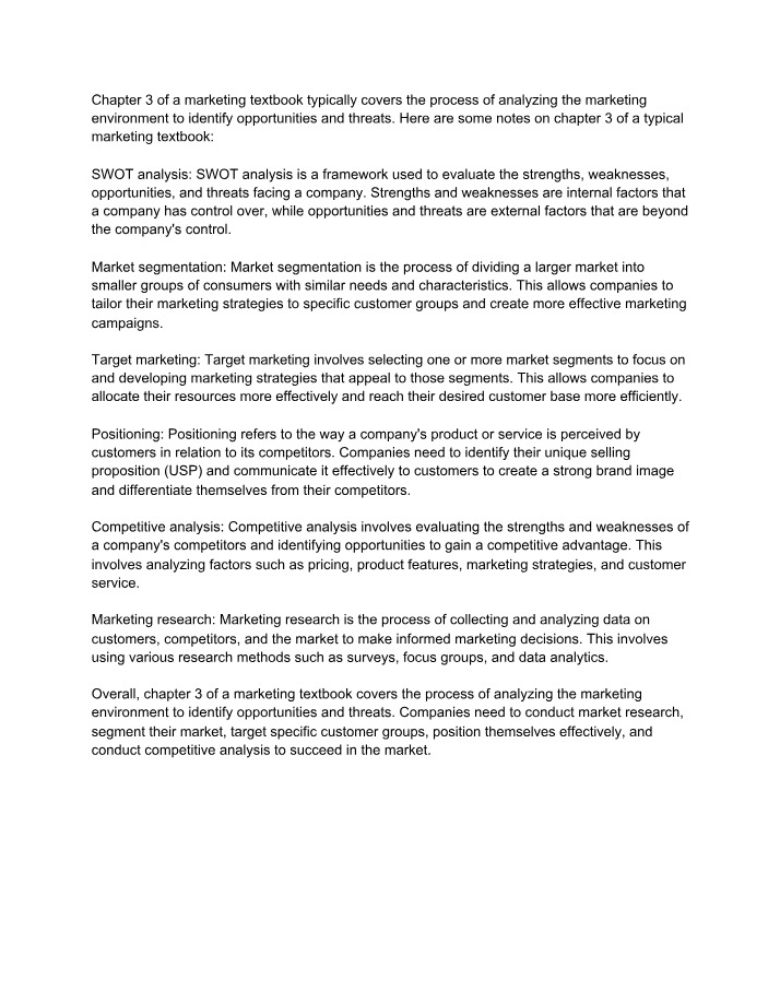 Chapter 3 Marketing Notes