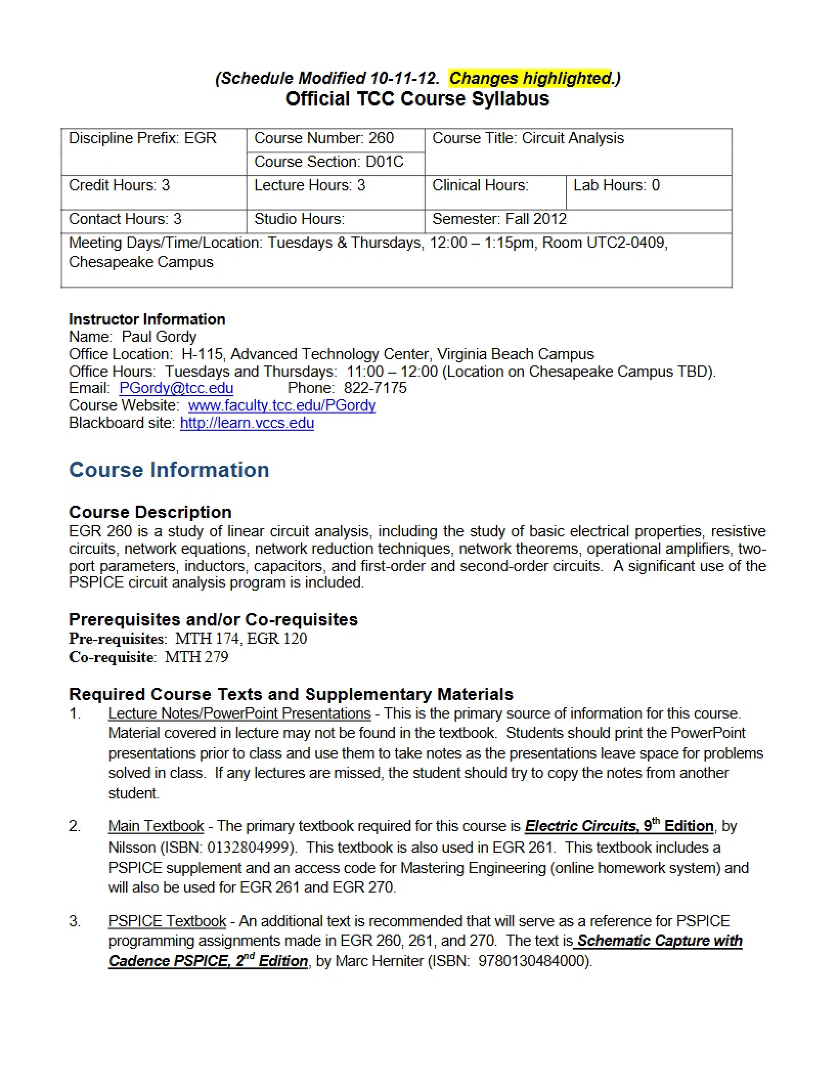 Syllabus Circuit Analysis
