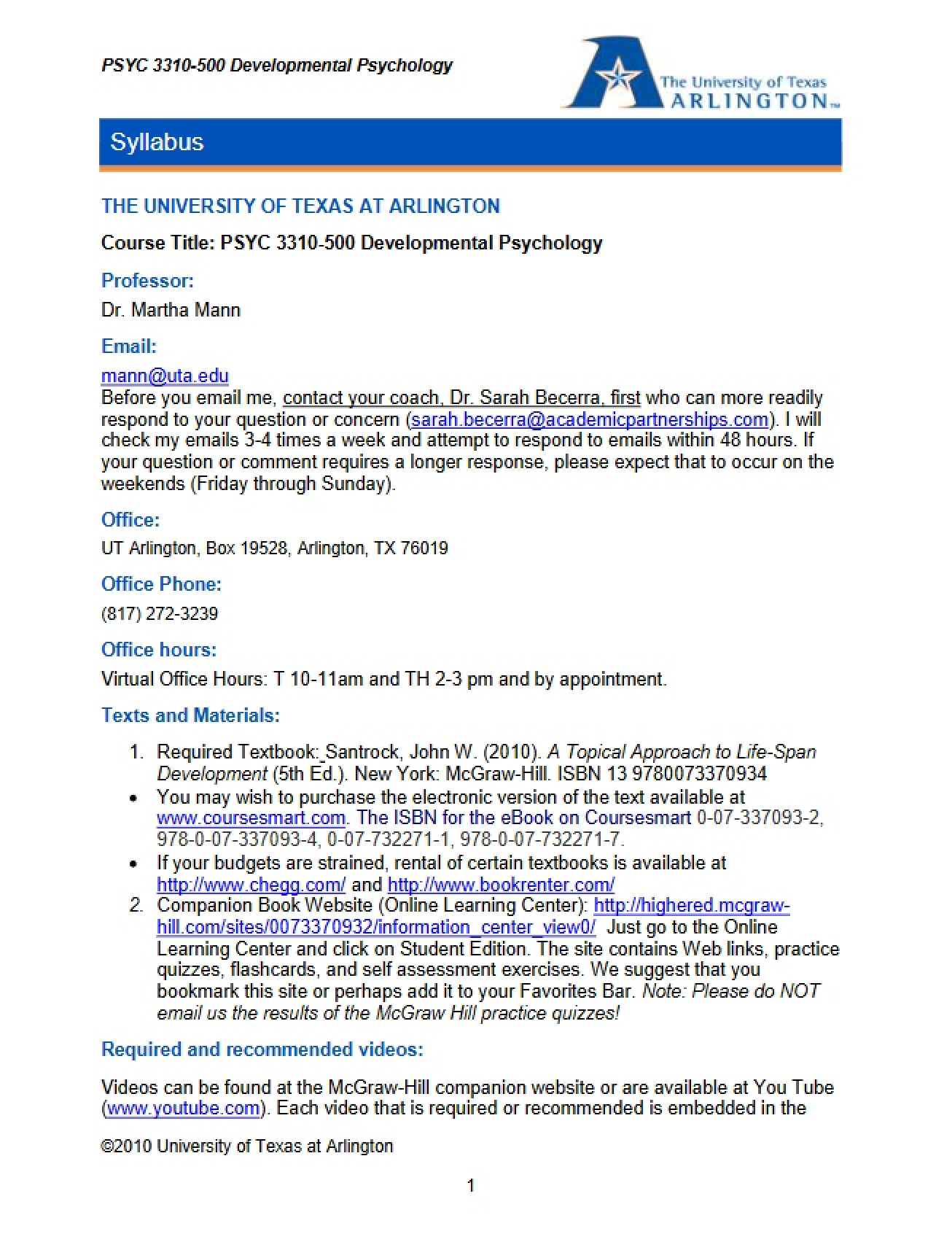 Developmental Psychology Course Outline