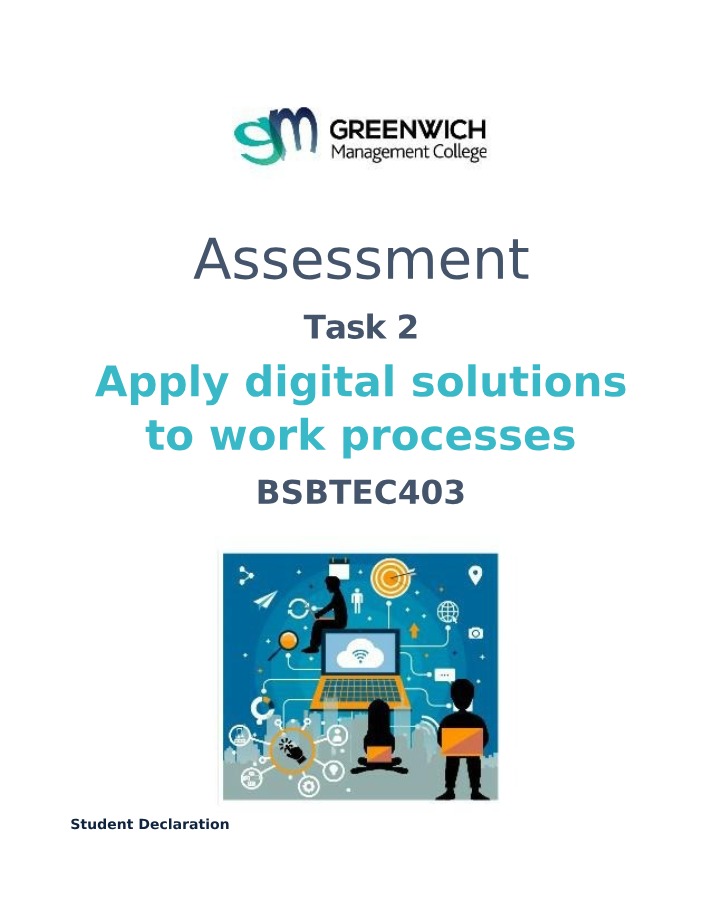 Assessment for BSBTEC403 - Apply Digital Solutions to Work Processes
